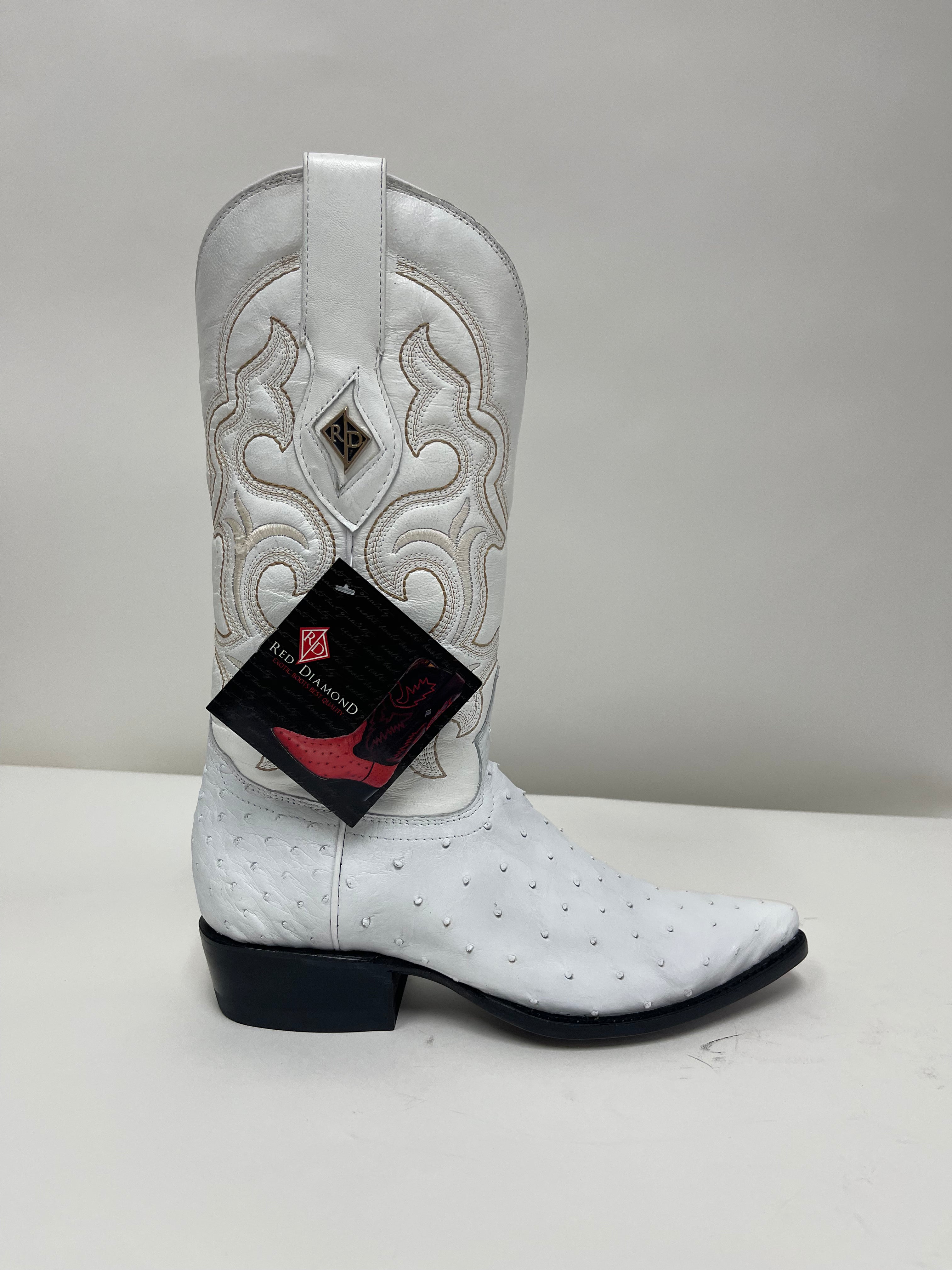 RED DIAMOND MEN S WHITE OSTRICH USA J TOE BOOTS