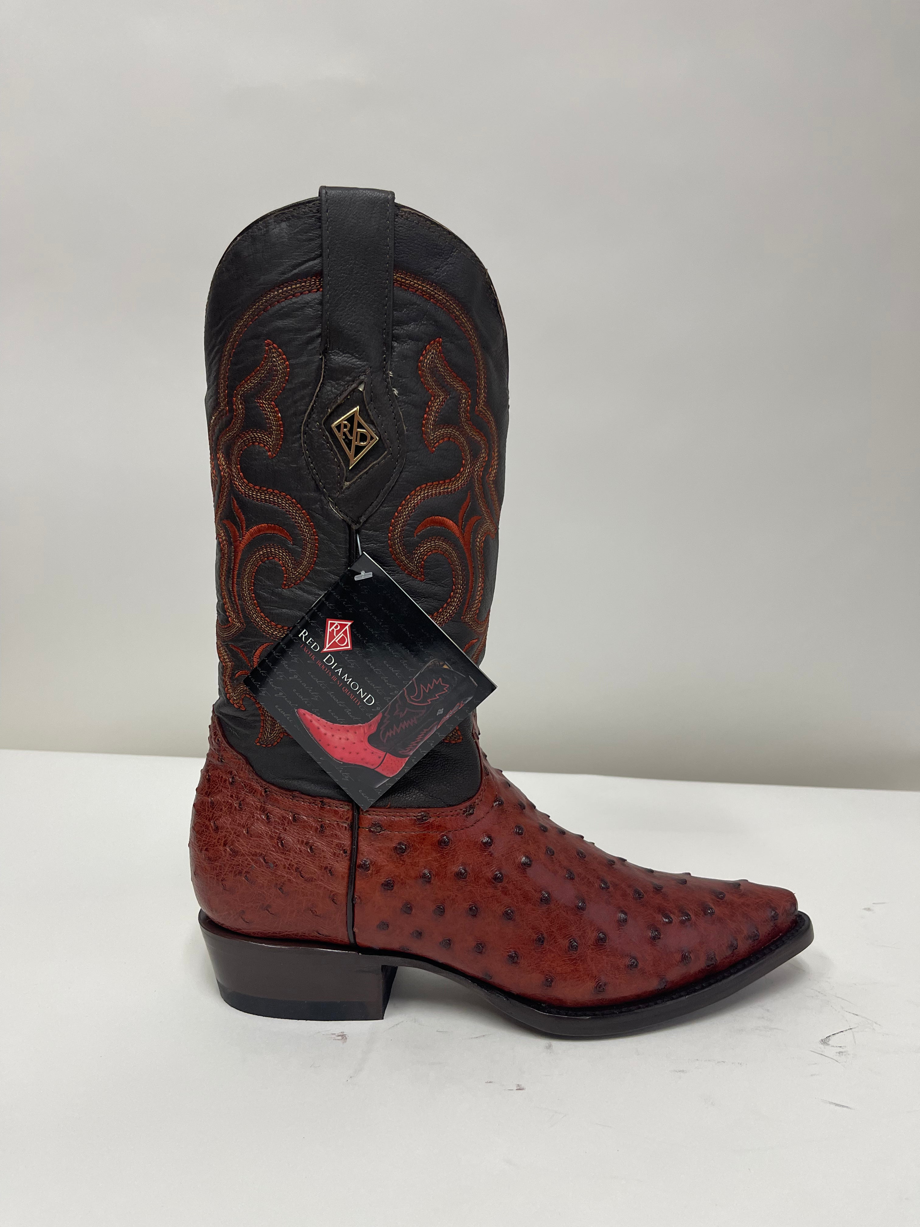 Red ostrich boots sales