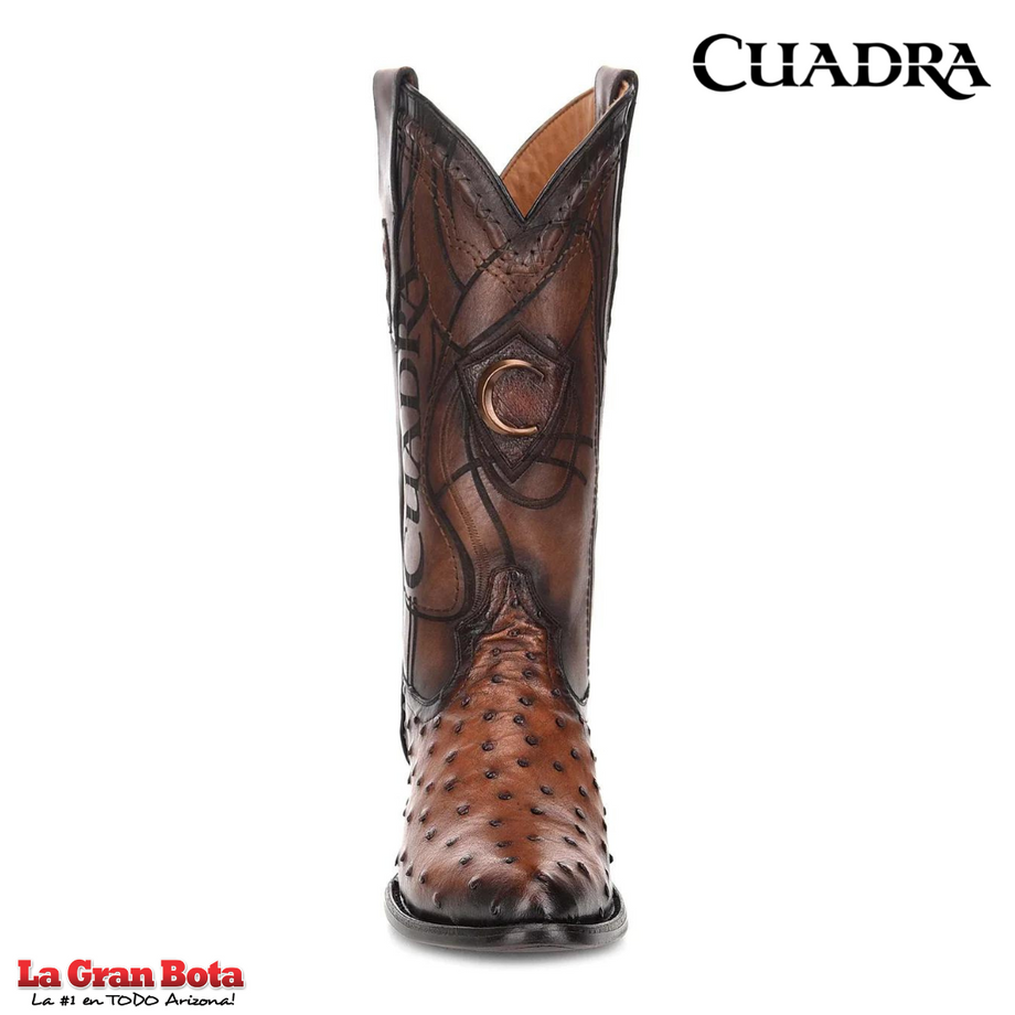 CUADRA Brandy Laser Engraved Full Quill Ostrich Boot La Gran